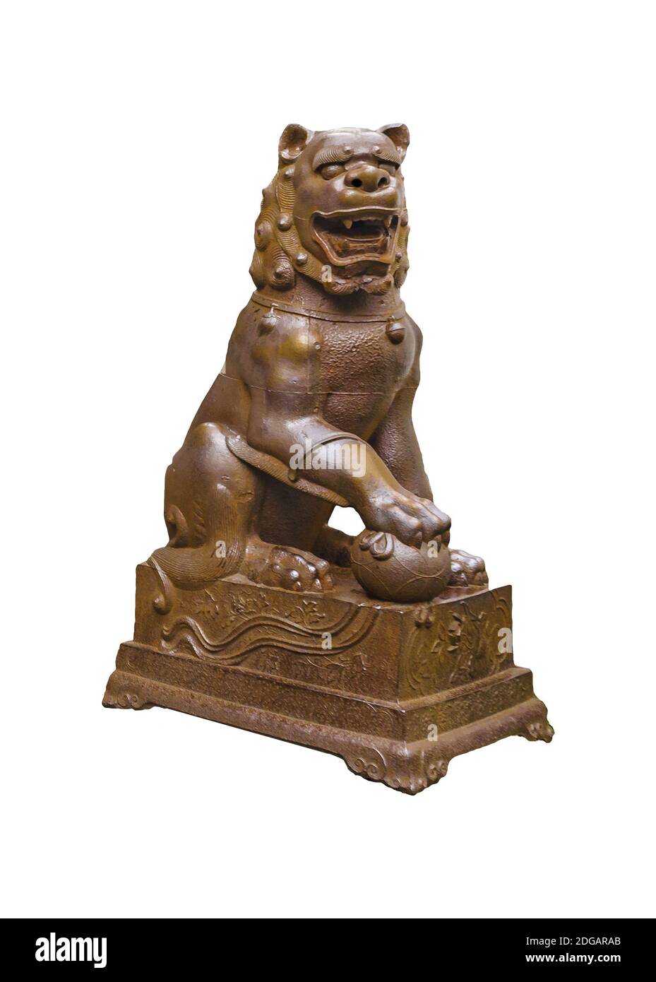 Sculpture leone antico di stile cinese isolato Foto Stock