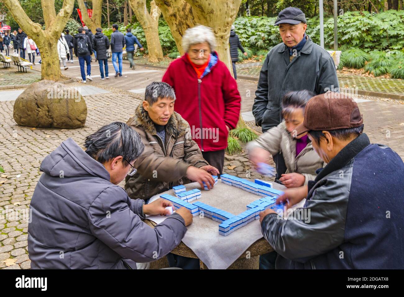 Senior Chinese People Playing Game al Park, Shanghai Foto Stock