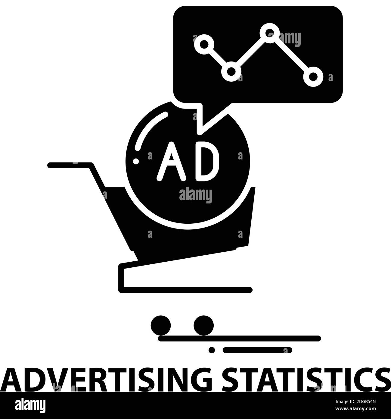 icona delle statistiche pubblicitarie, segno vettoriale nero con tratti modificabili, illustrazione del concetto Illustrazione Vettoriale