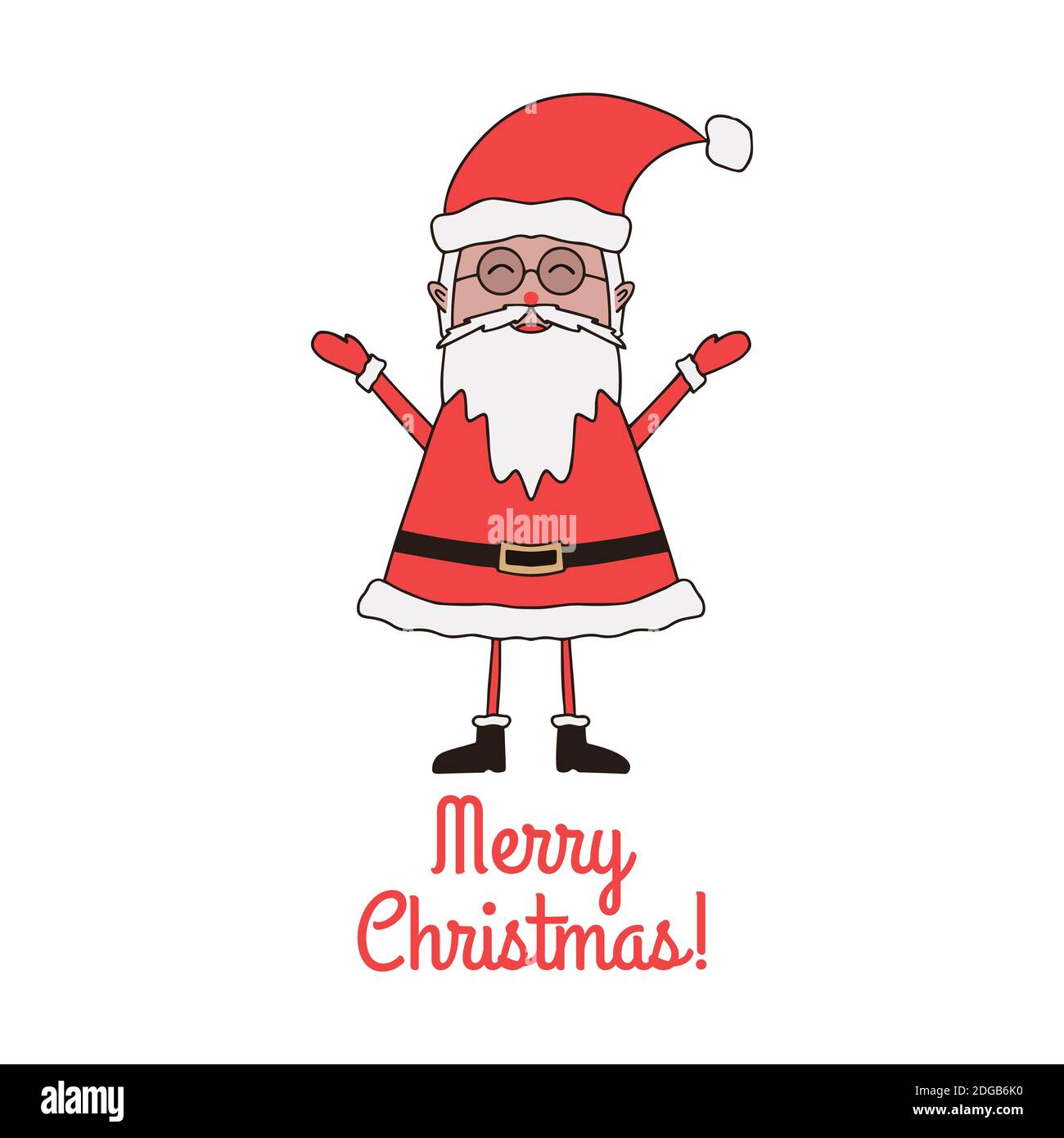 Biglietto d'auguri natalizio con simpatico Babbo Natale su sfondo bianco. Illustrazione Vettoriale