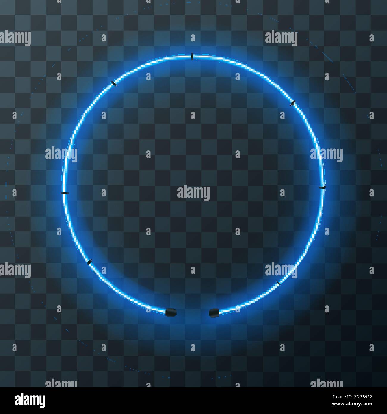Cornice rotonda al neon blu, sagoma su sfondo trasparente Illustrazione Vettoriale