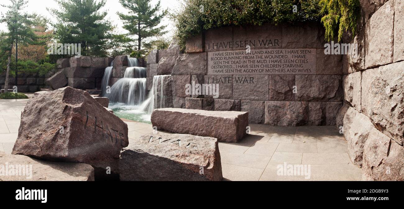 Muro commemorativo inciso, Franklin Delano Roosevelt Memorial, Washington DC, USA Foto Stock