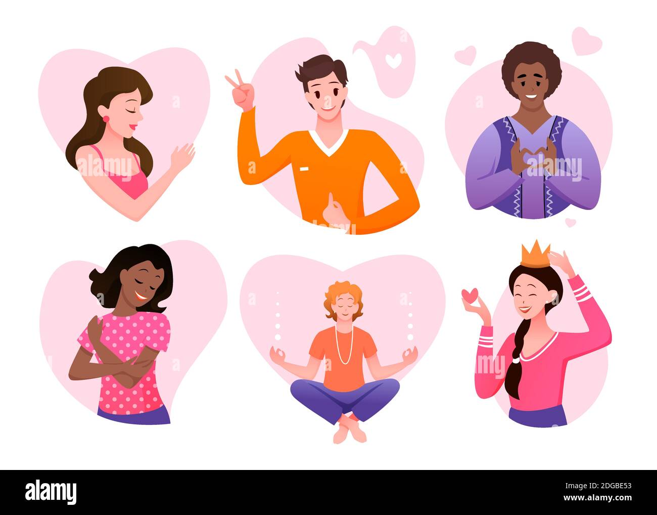 Amore e cura voi stessi, cartone animato avatar collezione set Illustrazione Vettoriale