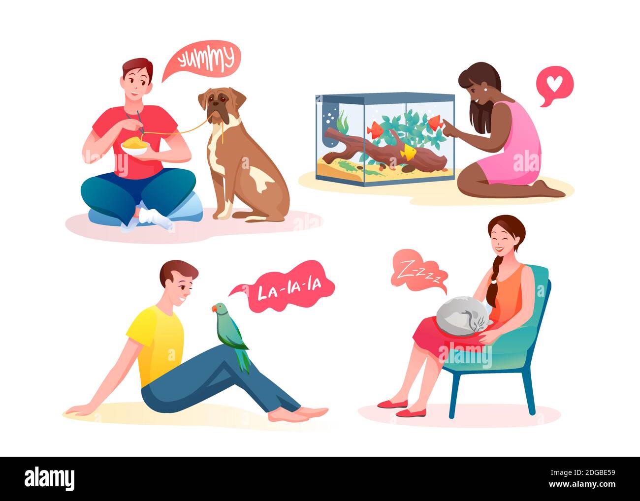 La gente ama e comunica con il proprio amico animale domestico Illustrazione Vettoriale