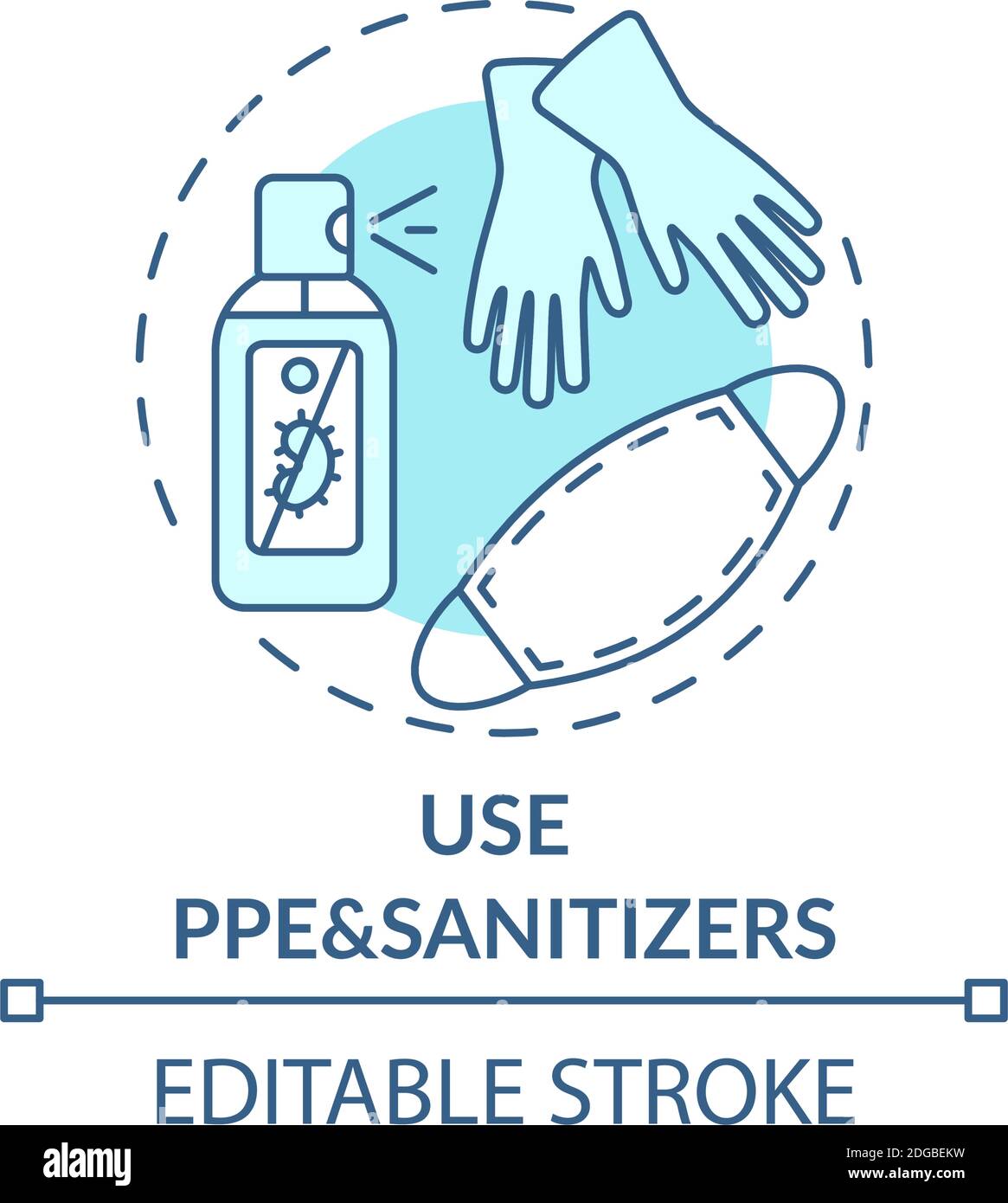 Utilizzo dell'icona DPI e del concetto di igienizzazione Illustrazione Vettoriale