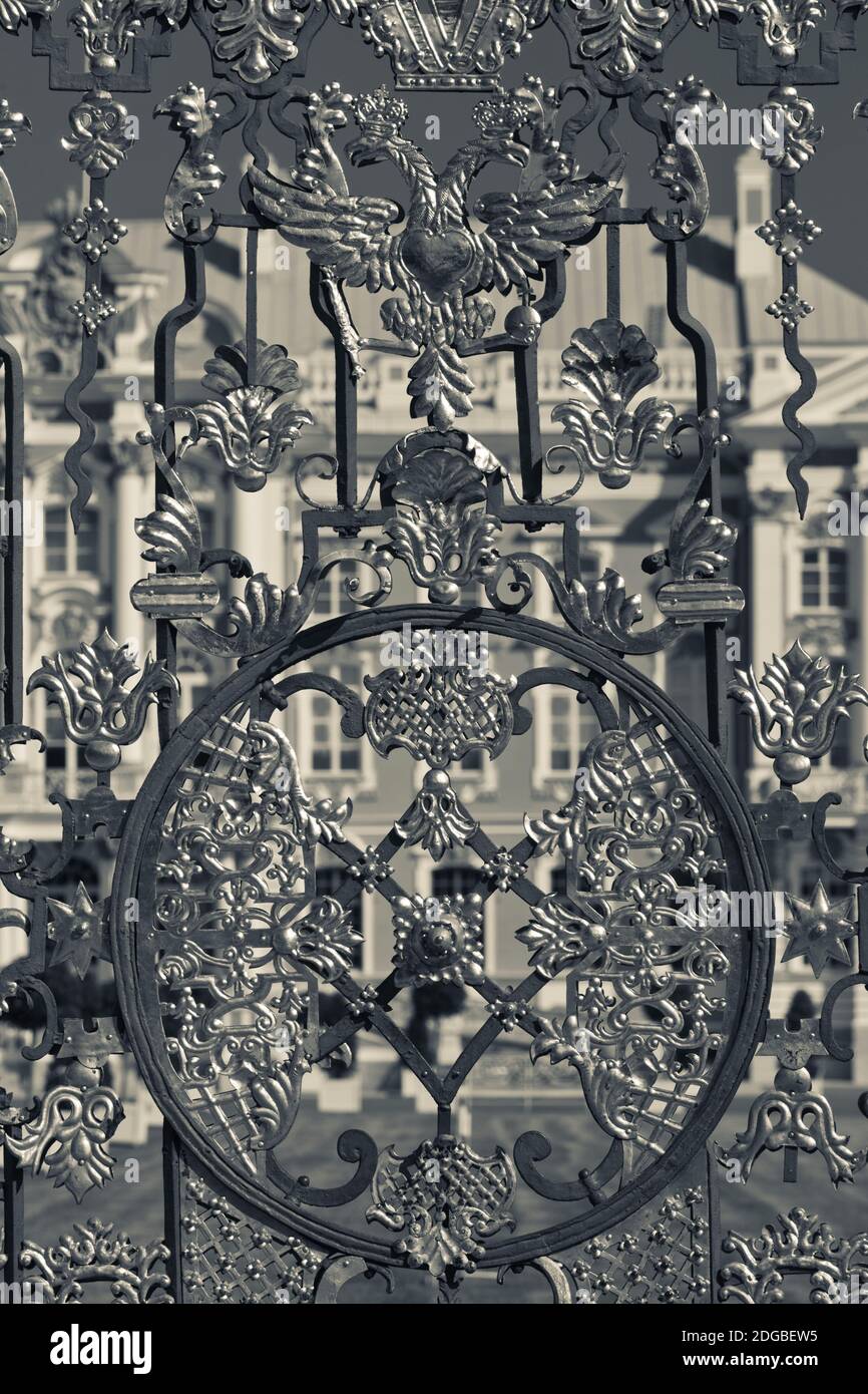 Particolare della porta del palazzo, Palazzo di Caterina, Tsarskoye Selo, San Pietroburgo, Russia Foto Stock