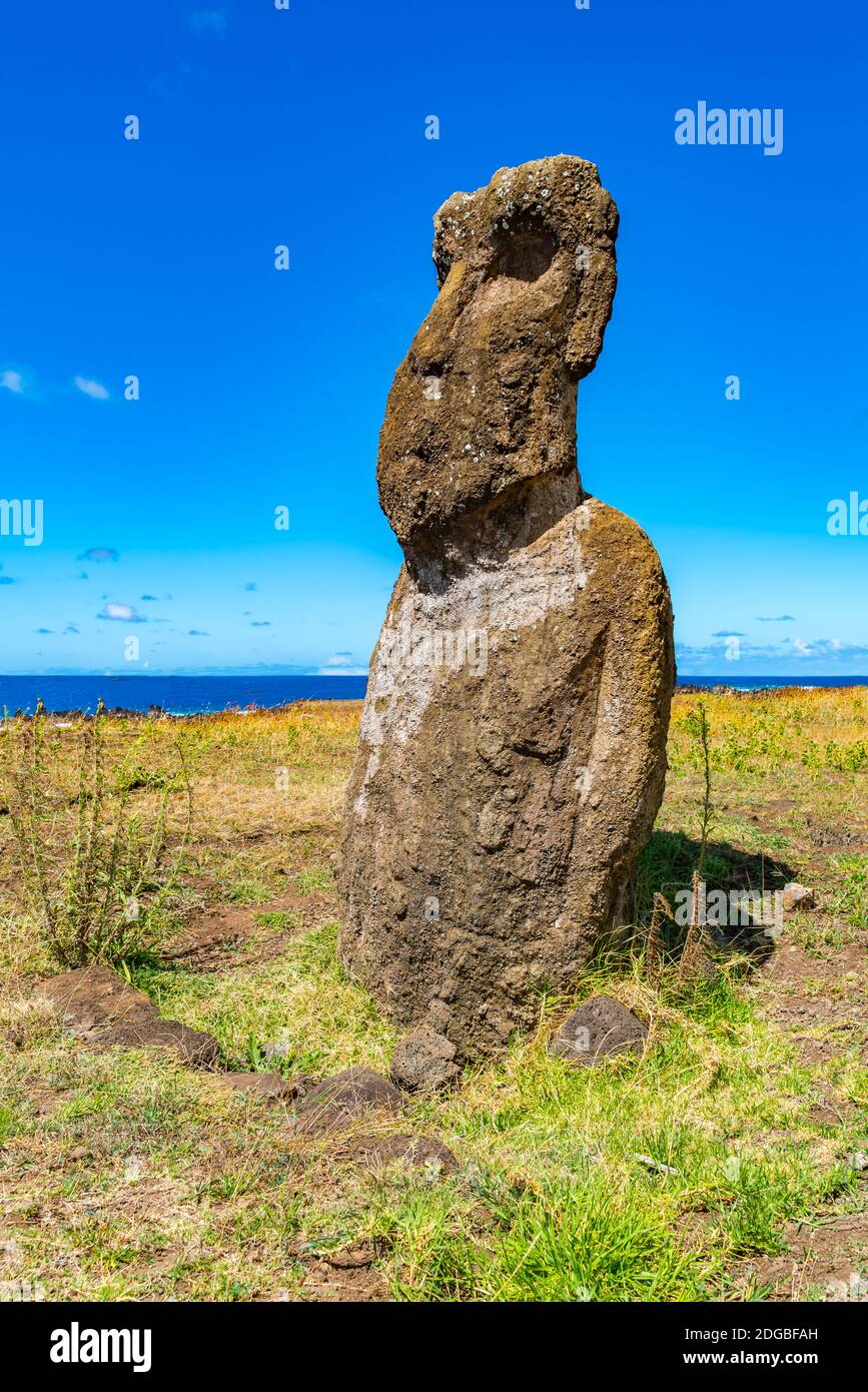 Moai nel Parco Nazionale di Rapa Nui sull'Isola di Pasqua Foto Stock