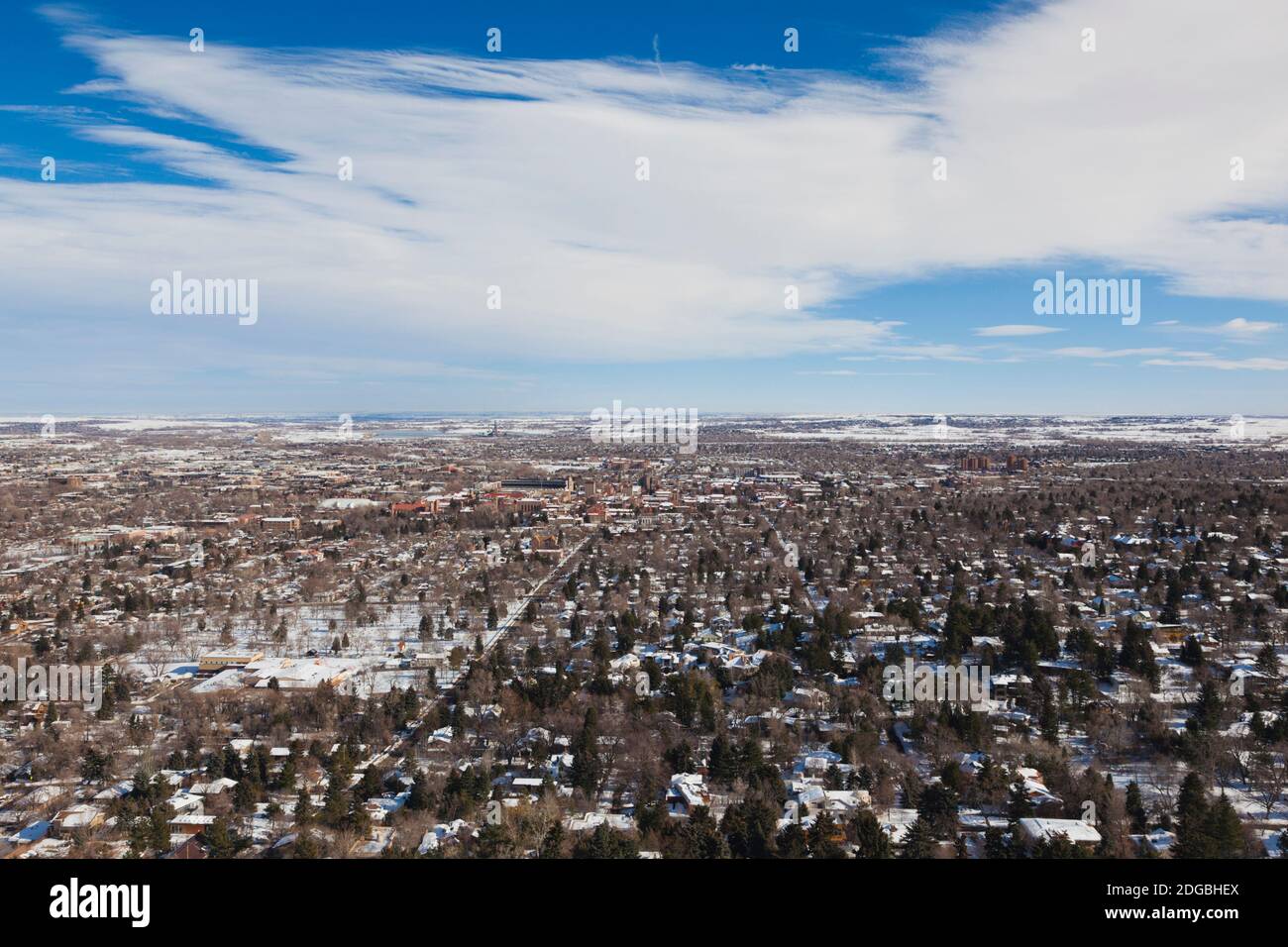 Vista sulla città da Flagstaff Mountain, Boulder, Colorado, Stati Uniti Foto Stock