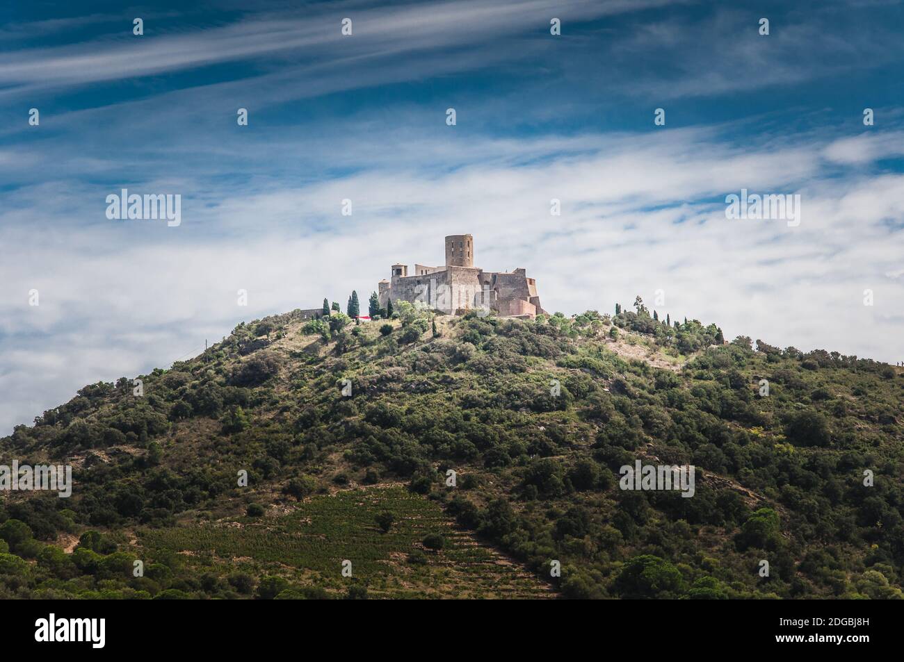 Forte Saint-Elme in cima a una collina a Collioure, Francia Foto Stock