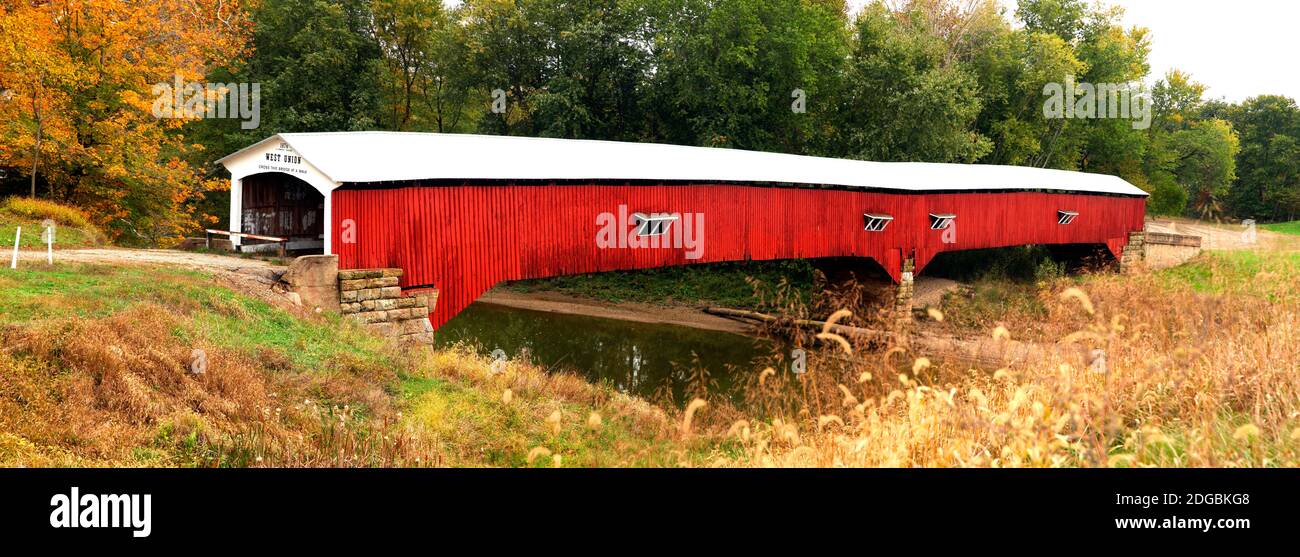 West Union Covered Bridge, Montezuma, Parke County, Indiana, USA Foto Stock