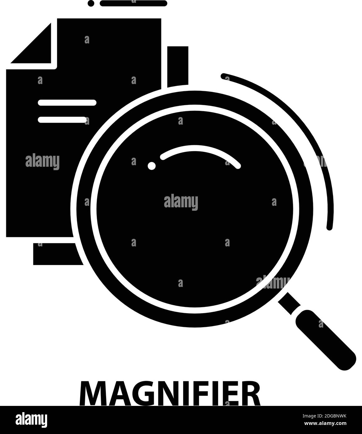 icona lente di ingrandimento, segno vettoriale nero con tratti modificabili, illustrazione concettuale Illustrazione Vettoriale