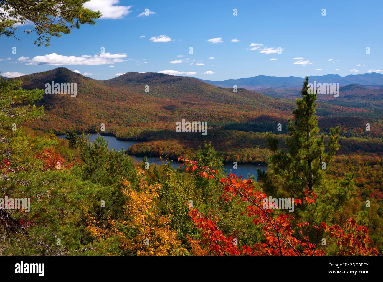 Vista del McKenzie Pond da Mount Baker, Adirondack Mountains state Park, New York state, USA Foto Stock