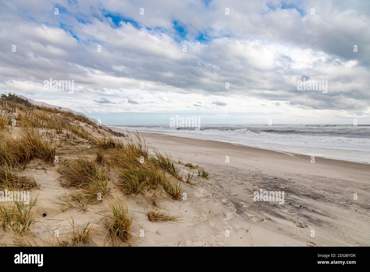Paesaggio delle dune e dell'oceano a Town line Beach, wainsscott, NY Foto Stock