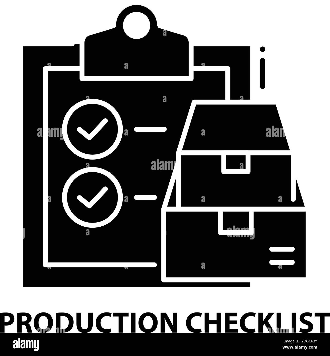 icona della lista di controllo di produzione, segno vettoriale nero con tratti modificabili, illustrazione concettuale Illustrazione Vettoriale