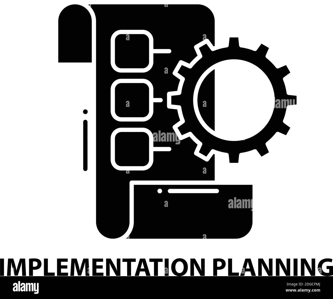 icona di pianificazione dell'implementazione, segno vettoriale nero con tratti modificabili, illustrazione concettuale Illustrazione Vettoriale