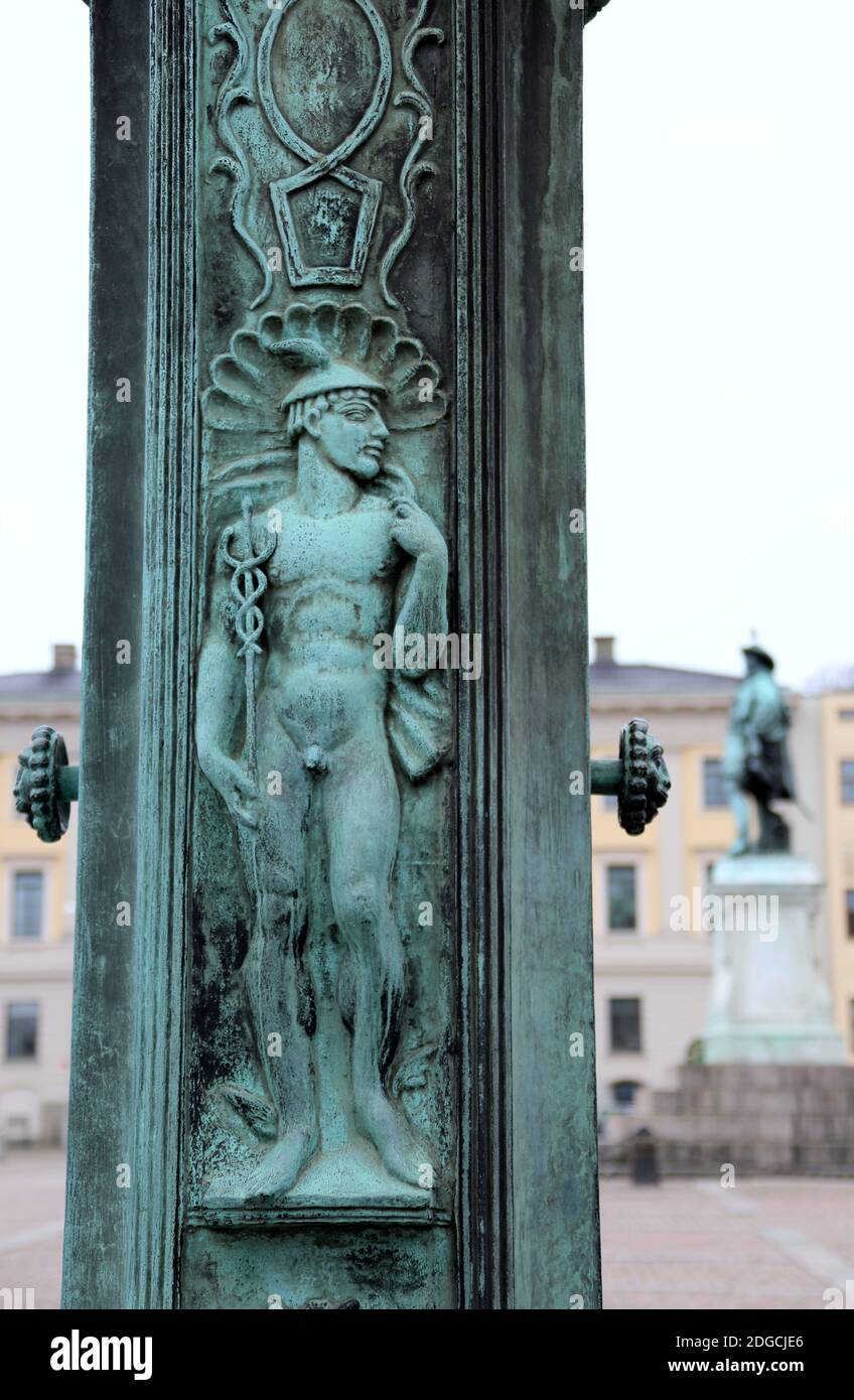 Il flagpole ornato in Piazza Gustaf Adolfs a Goteborg Foto Stock