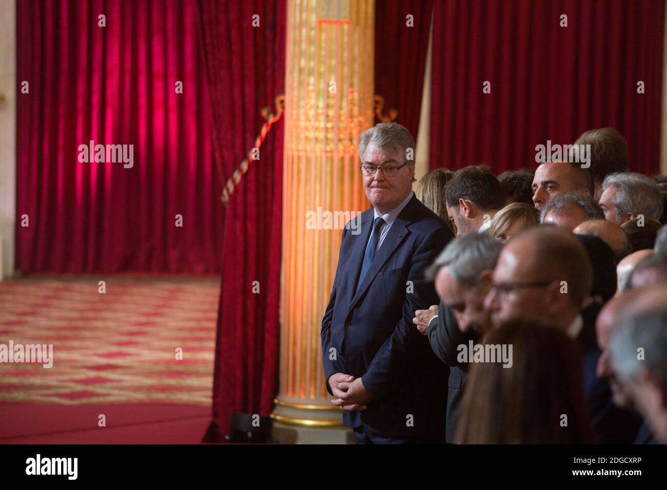 Jean Paul Delevoye durante la cerimonia di inaugurazione del presidente francese Emmanuel Macron come presidente francese nella Salle des Fetes del palazzo presidenziale Elysee a Parigi, Francia, il 14 maggio 2017. Foto di Hamilton/Pool/ABACAPRESS.COM Foto Stock