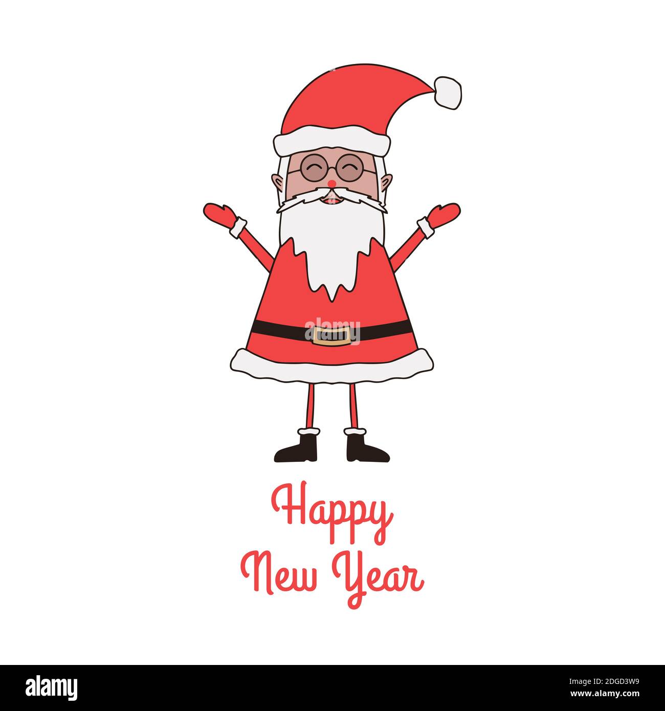 Felice biglietto di auguri di Capodanno con cute Babbo Natale su sfondo bianco. Illustrazione Vettoriale