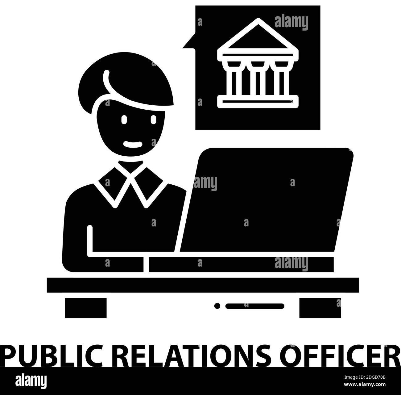 icona ufficiale delle pubbliche relazioni, segno vettoriale nero con tratti modificabili, illustrazione concettuale Illustrazione Vettoriale