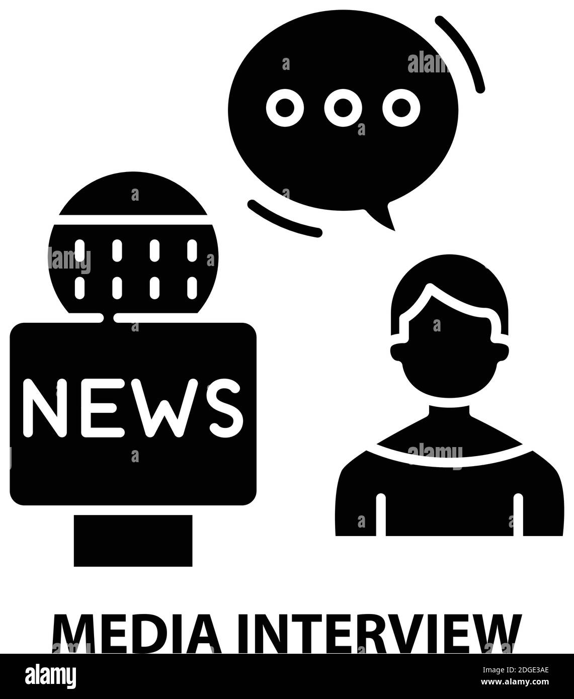 icona intervista media, segno vettoriale nero con tratti modificabili, illustrazione concettuale Illustrazione Vettoriale