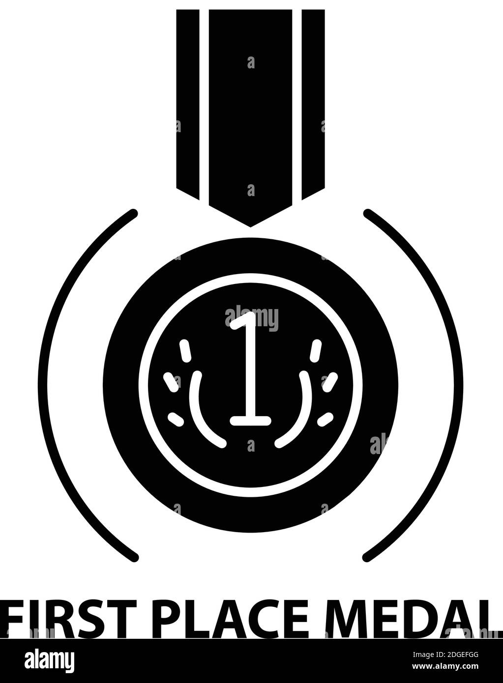 primo luogo l'icona della medaglia, il segno vettoriale nero con tratti modificabili, illustrazione concettuale Illustrazione Vettoriale