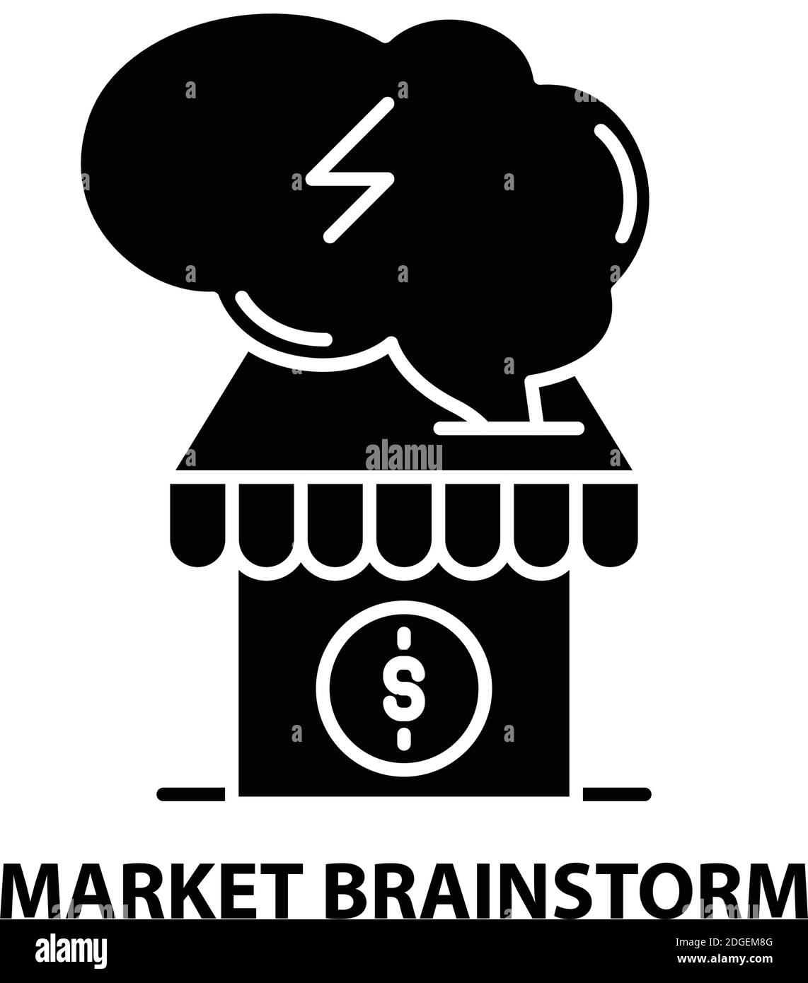 icona del brainstorm del mercato, segno vettoriale nero con tratti modificabili, illustrazione del concetto Illustrazione Vettoriale