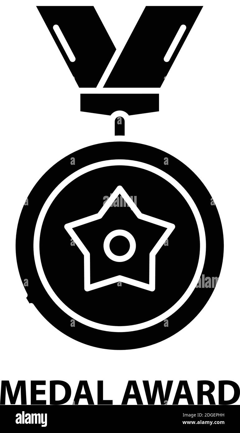 icona di riconoscimento della medaglia, segno vettoriale nero con tratti modificabili, illustrazione concettuale Illustrazione Vettoriale