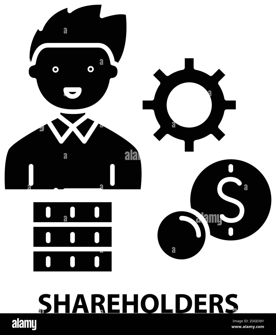 icona degli azionisti, segno vettoriale nero con tratti modificabili, illustrazione concettuale Illustrazione Vettoriale