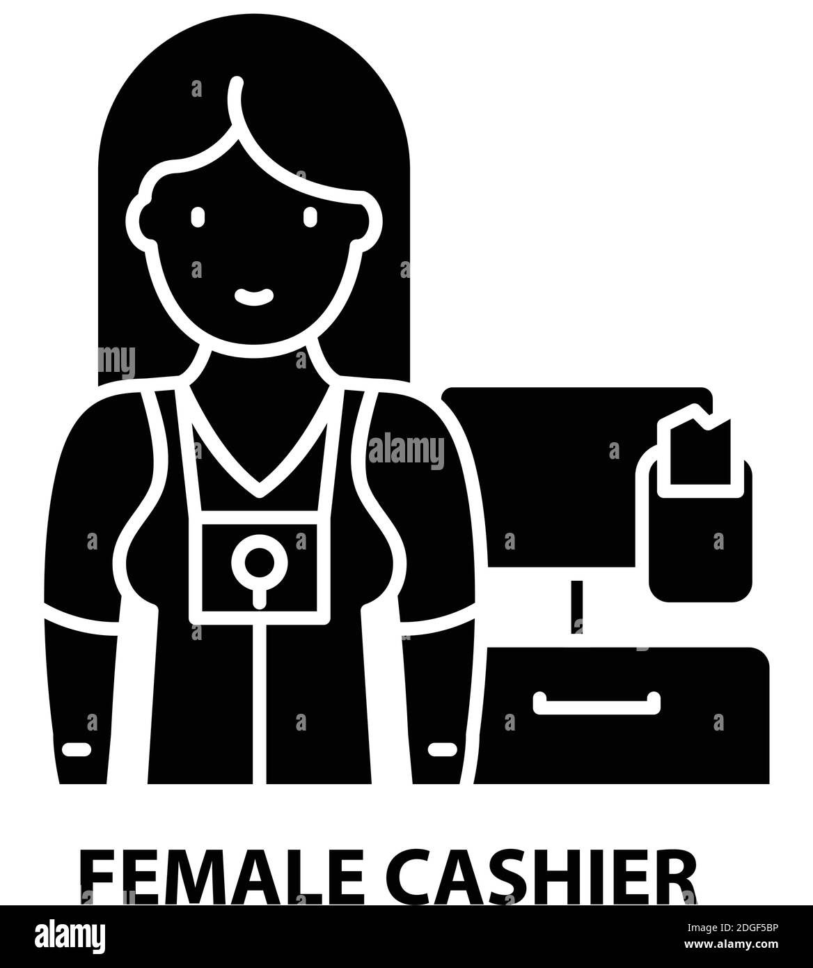 icona del cassiere femminile, segno vettoriale nero con tratti modificabili, illustrazione concettuale Illustrazione Vettoriale