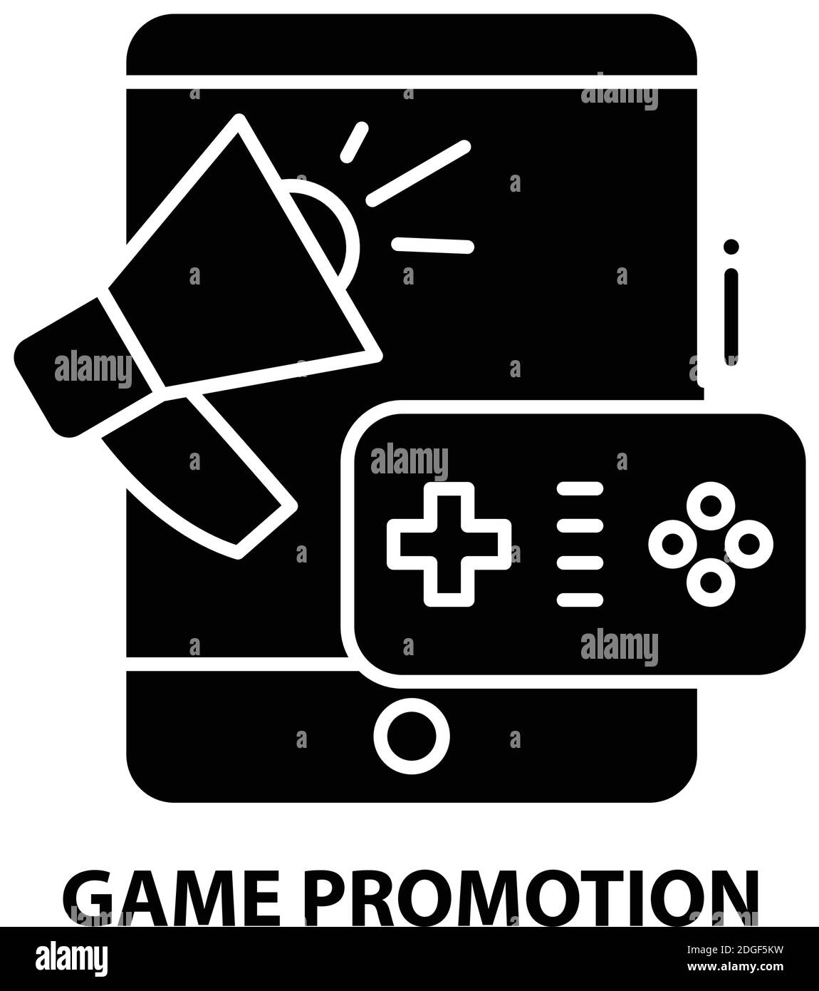 icona di promozione del gioco, segno vettoriale nero con tratti modificabili, illustrazione concettuale Illustrazione Vettoriale