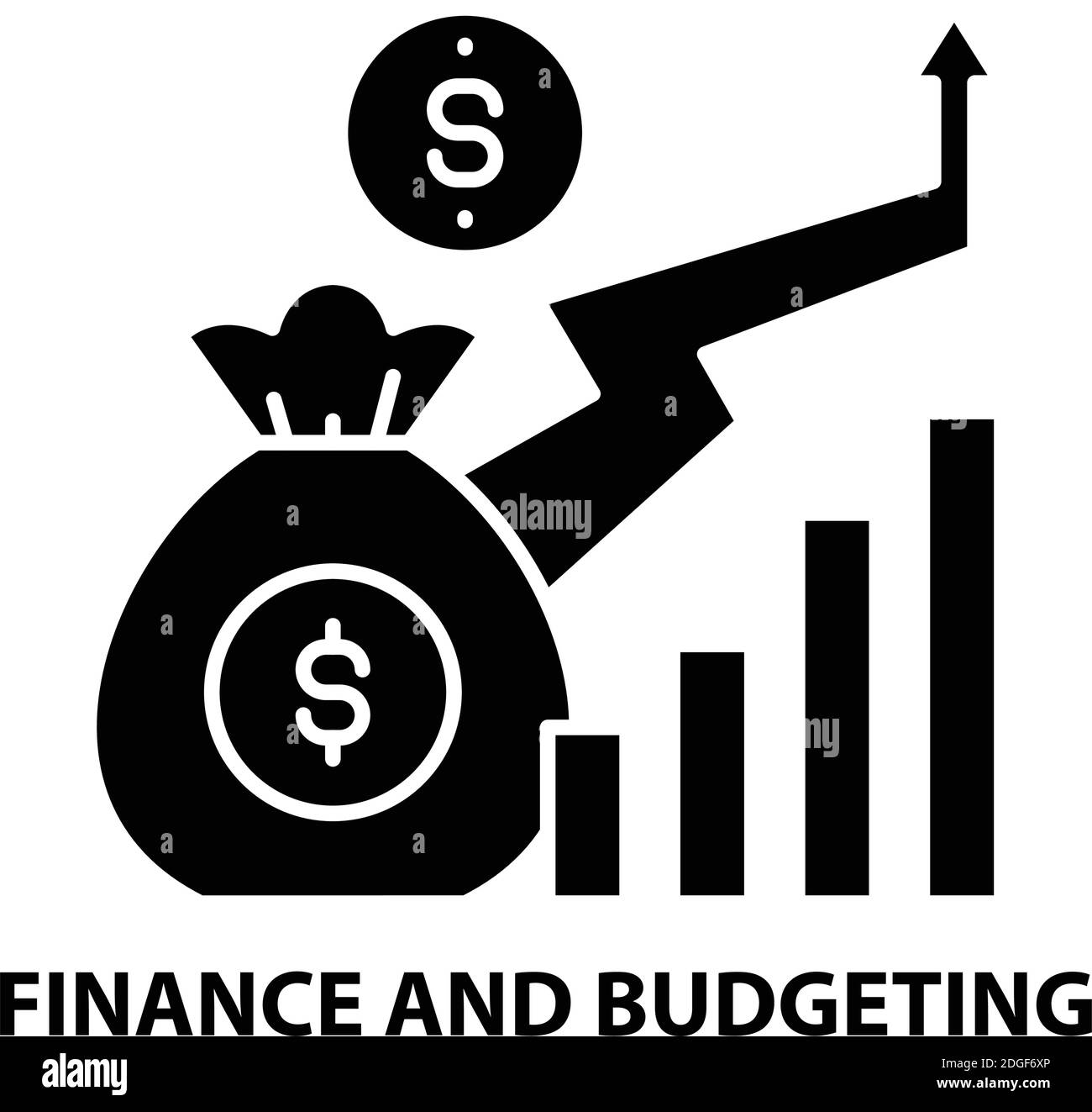 icona finanza e budget, segno vettoriale nero con tratti modificabili, illustrazione concettuale Illustrazione Vettoriale