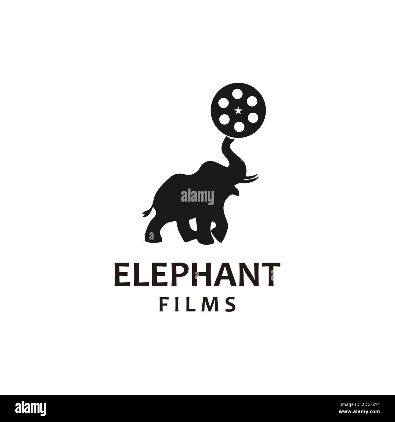 Elephant Cinema Logo Template .Movie Production Logo, Animal Film Camera Modello logo Illustrazione Vettoriale