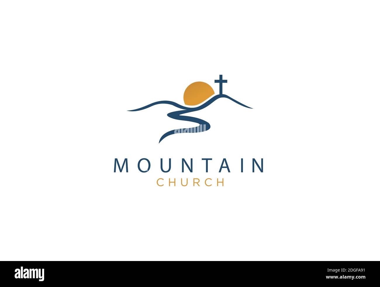 il logo della chiesa progetta la montagna con il sole Illustrazione Vettoriale