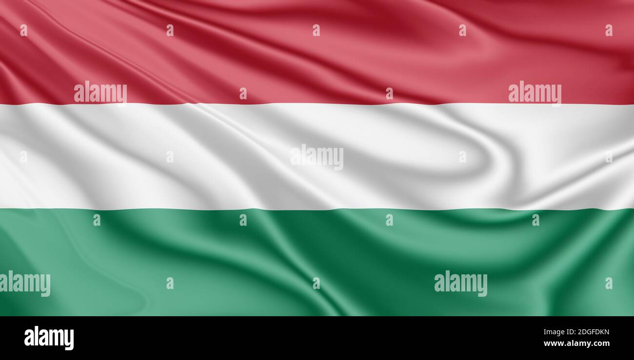 Bandiera dell'Ungheria che batte nel vento Foto Stock