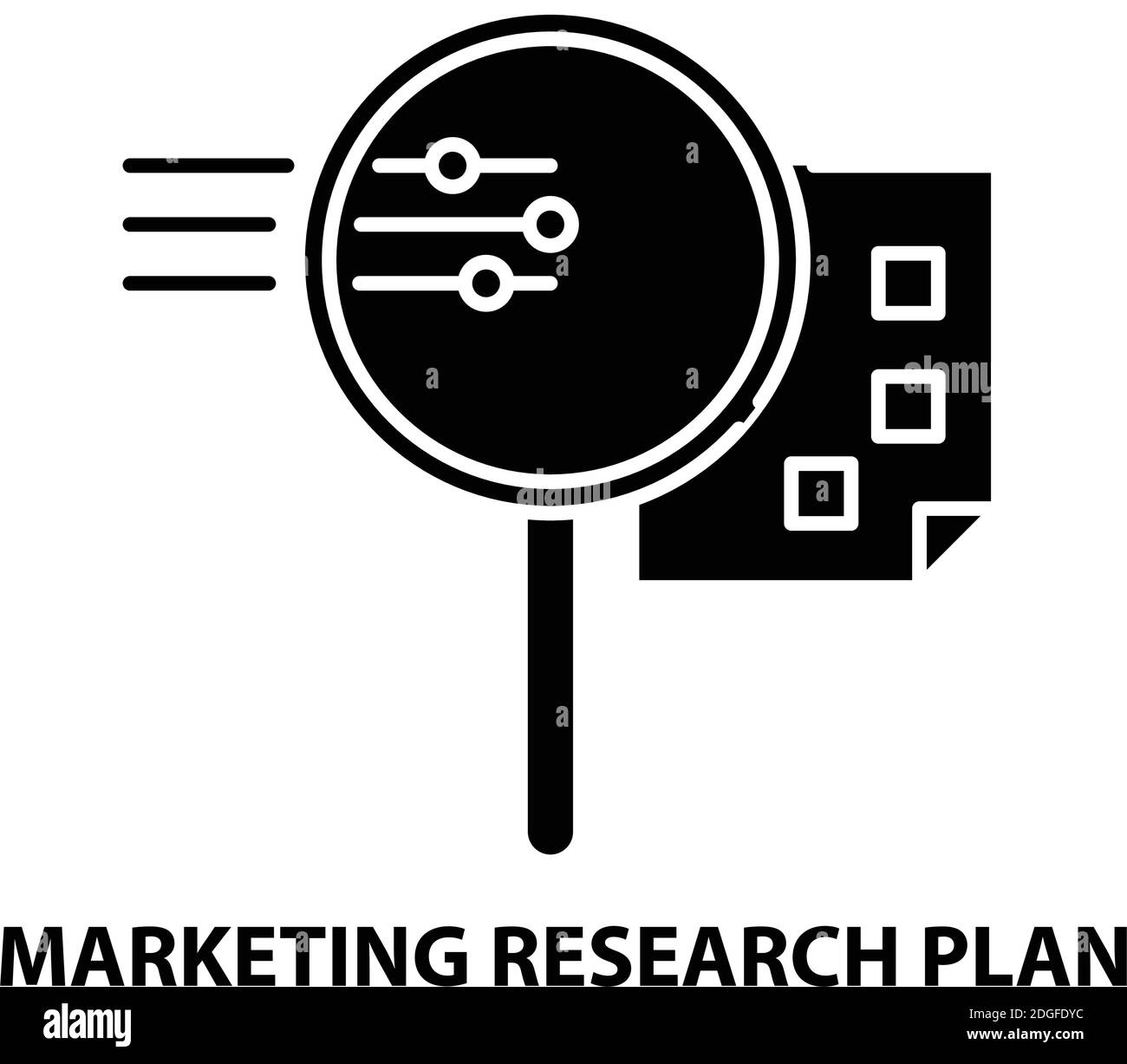 icona del piano di ricerca marketing, segno vettoriale nero con tratti modificabili, illustrazione concettuale Illustrazione Vettoriale