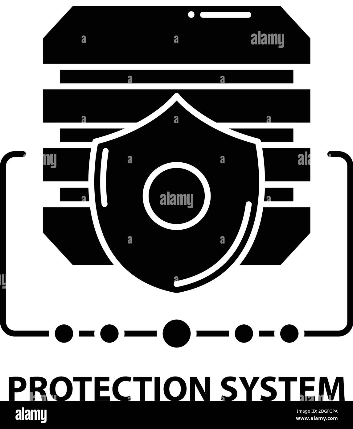 icona del simbolo del sistema di protezione, segno vettoriale nero con tratti modificabili, illustrazione concettuale Illustrazione Vettoriale