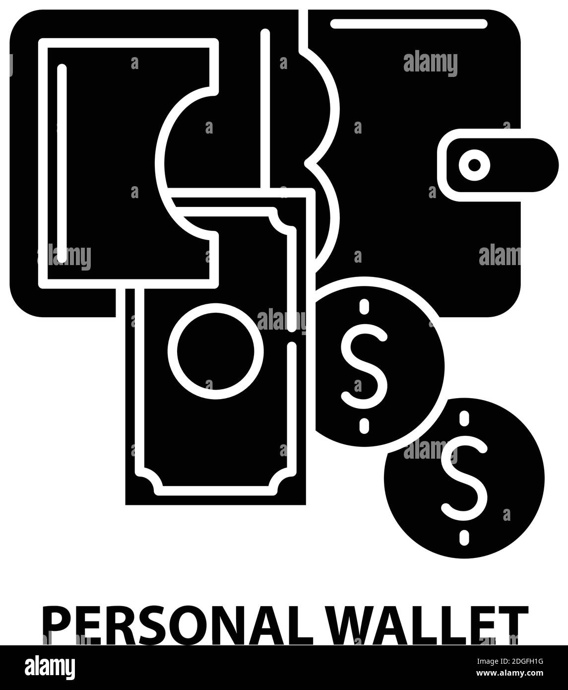 icona del portafoglio personale, segno vettoriale nero con tratti modificabili, illustrazione concettuale Illustrazione Vettoriale
