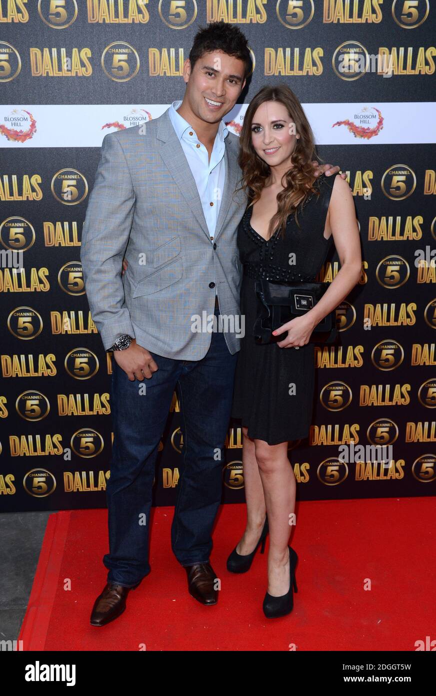 RAV Wilding e Jill Morgan e arrivo al Dallas Launch Party, Old Billingsgate Market, Londra. Copyright Doug Peters EMPICS intrattenimento Foto Stock