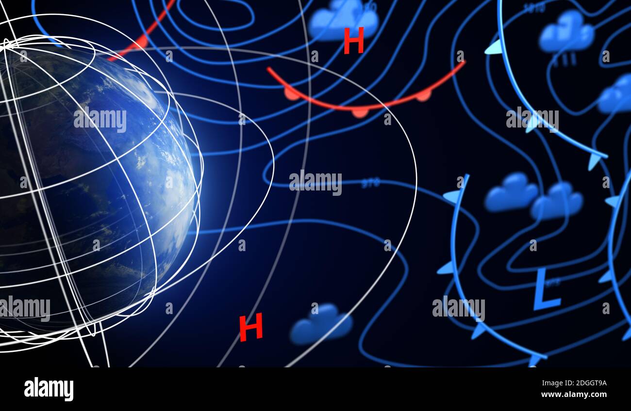 Previsioni meteo e Terra - rendering 3D Foto Stock