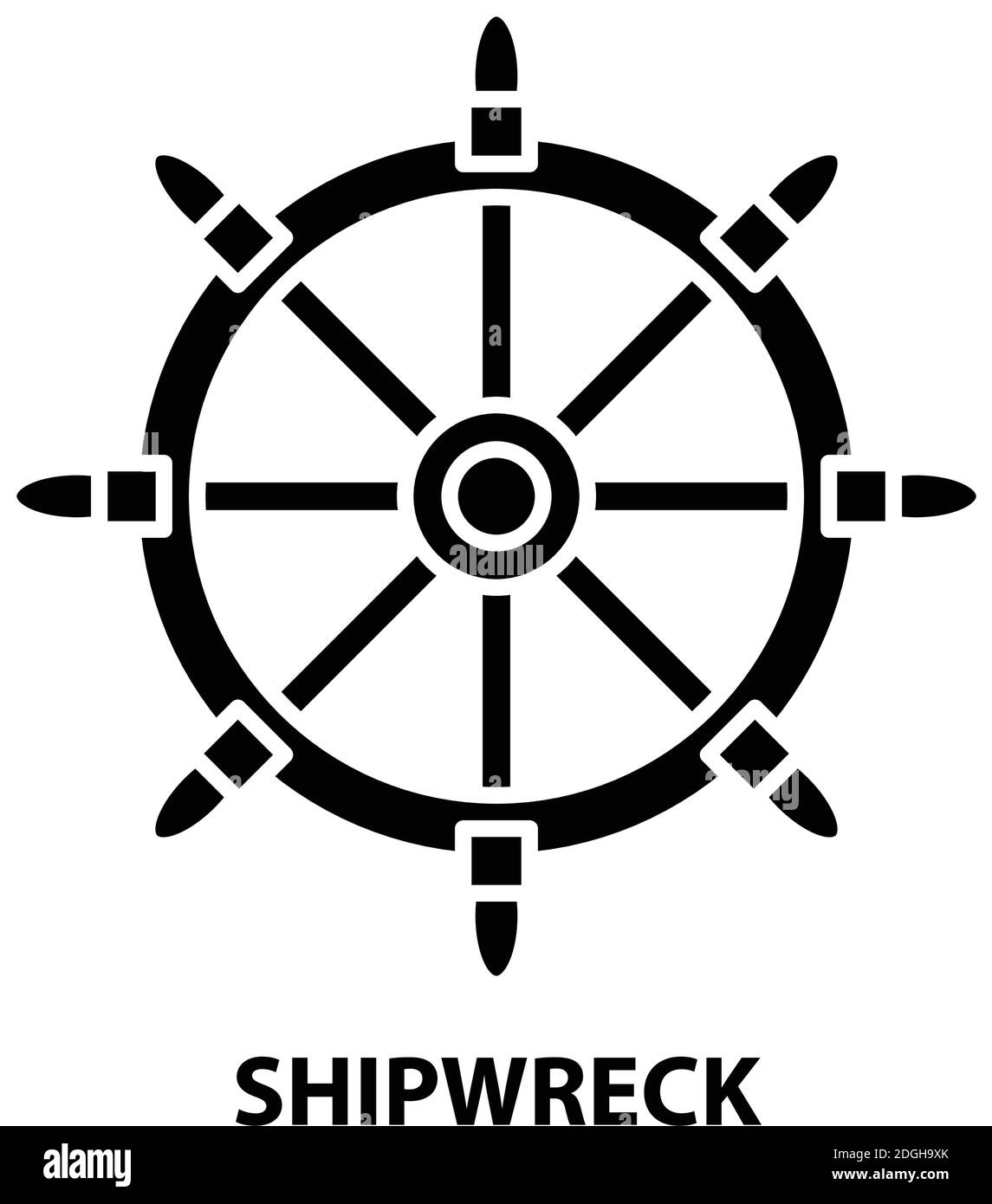 icona naufragio, segno vettoriale nero con tratti modificabili, illustrazione concettuale Illustrazione Vettoriale