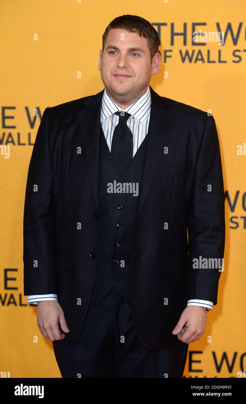 Jonah Hill arriva al Wolf of Wall Street UK Premiere, Odeon Cinema, Leicester Square, Londra. Foto Stock