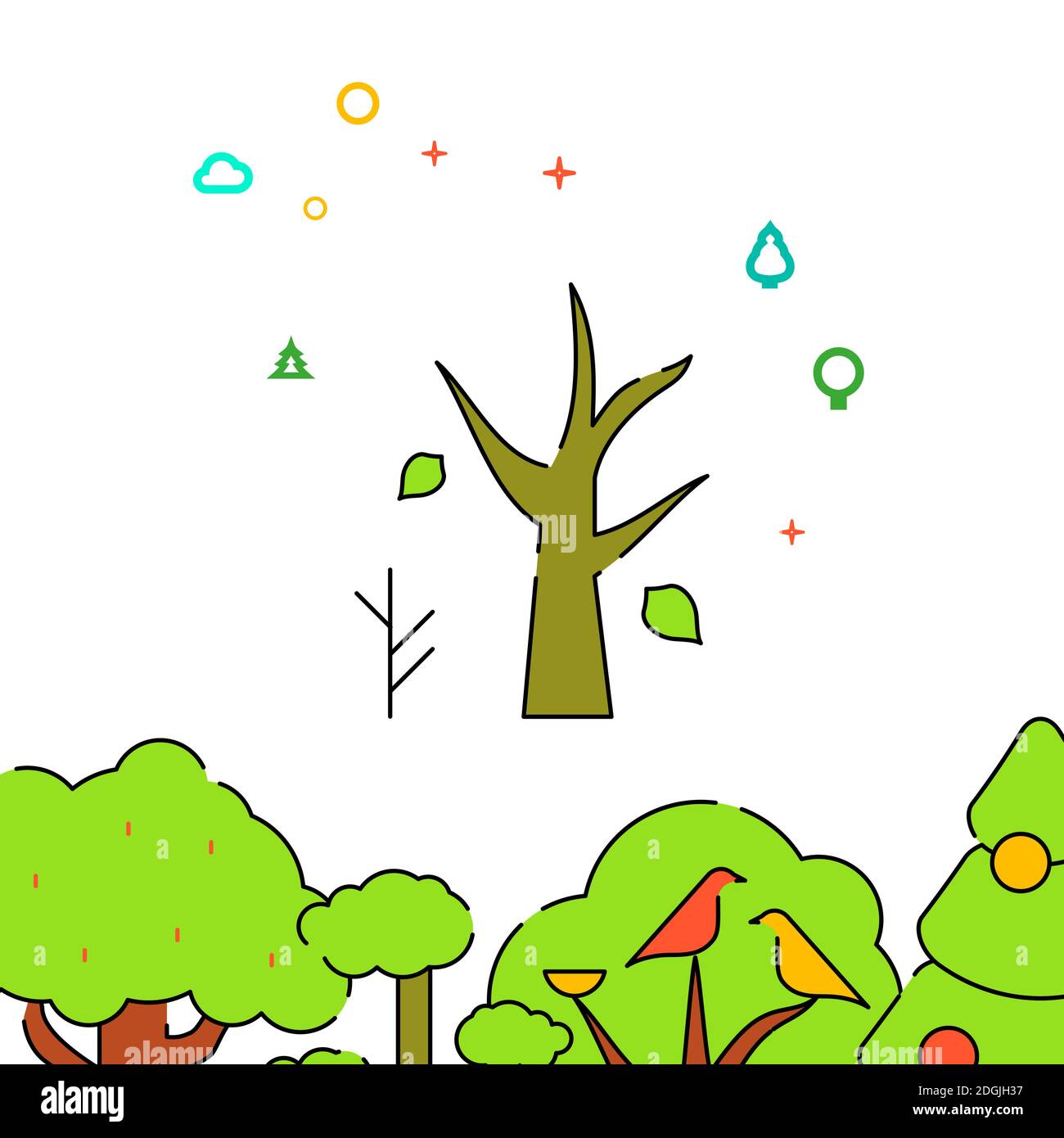 Icona della linea piena ad albero morto, illustrazione semplice Illustrazione Vettoriale