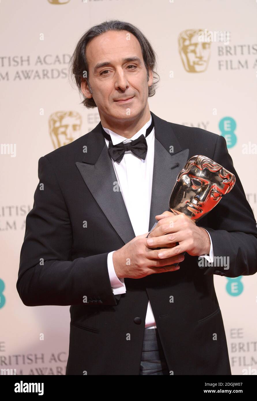 Alexandre Desplat ha vinto il premio originale per la musica per il "Grand Budapest Hotel" nella Sala Stampa dell'EE British Academy Film Awards 2015 che si è tenuto presso la Royal Opera House di Covent Garden, Londra UK. Foto Stock