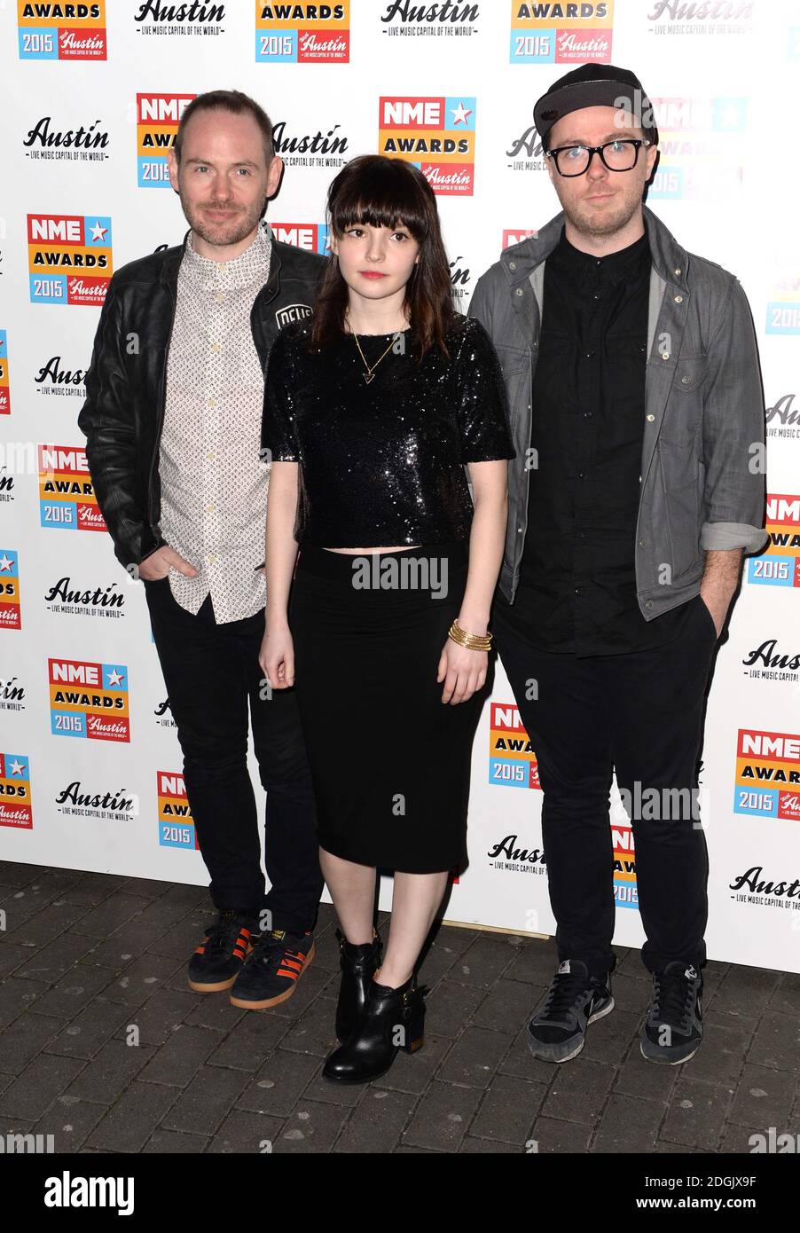 Chvrches ha partecipato ai NME Awards 2015 con Austin Texas tenuto Alla O2 Academy Brixton di Londra Foto Stock