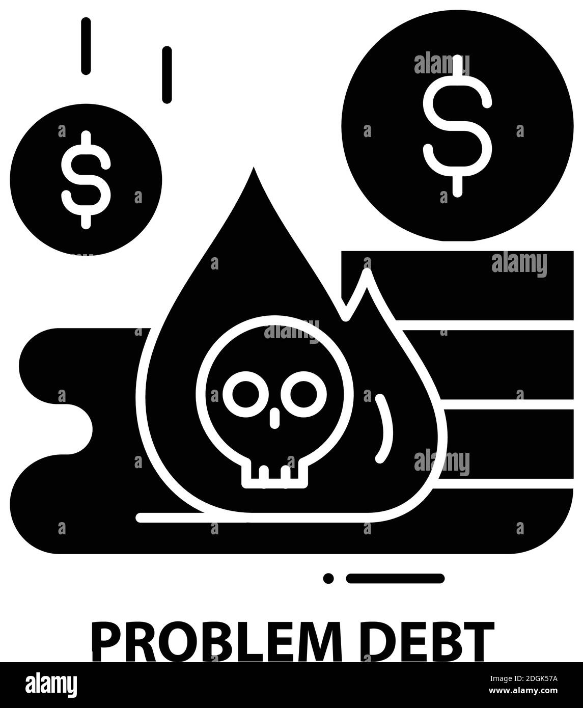 icona di debito problema, segno vettoriale nero con tratti modificabili, illustrazione concettuale Illustrazione Vettoriale