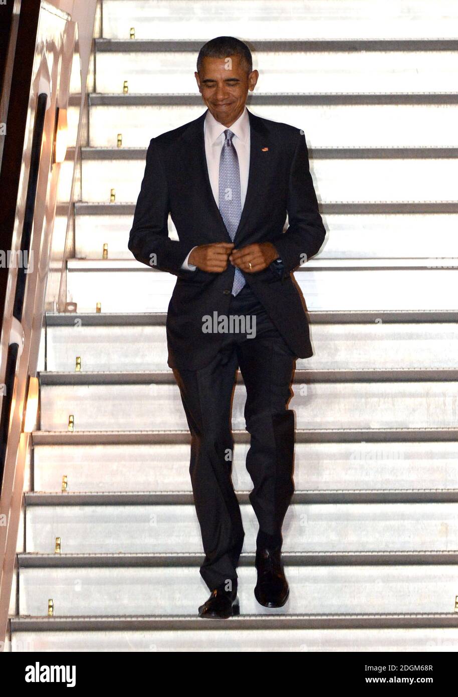 Il presidente degli Stati Uniti Barack Obama arriva nel Regno Unito su Air Force One all'aeroporto Stansted di Londra, Essex. Foto Stock