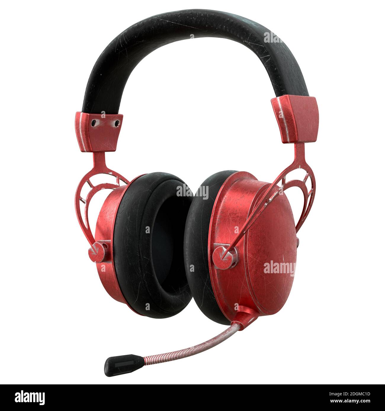 Cuffie per giochi in metallo usate con microfono e graffi isolati su sfondo  bianco. Rendering 3D di giochi e tou di e-sport cybersport Foto stock -  Alamy