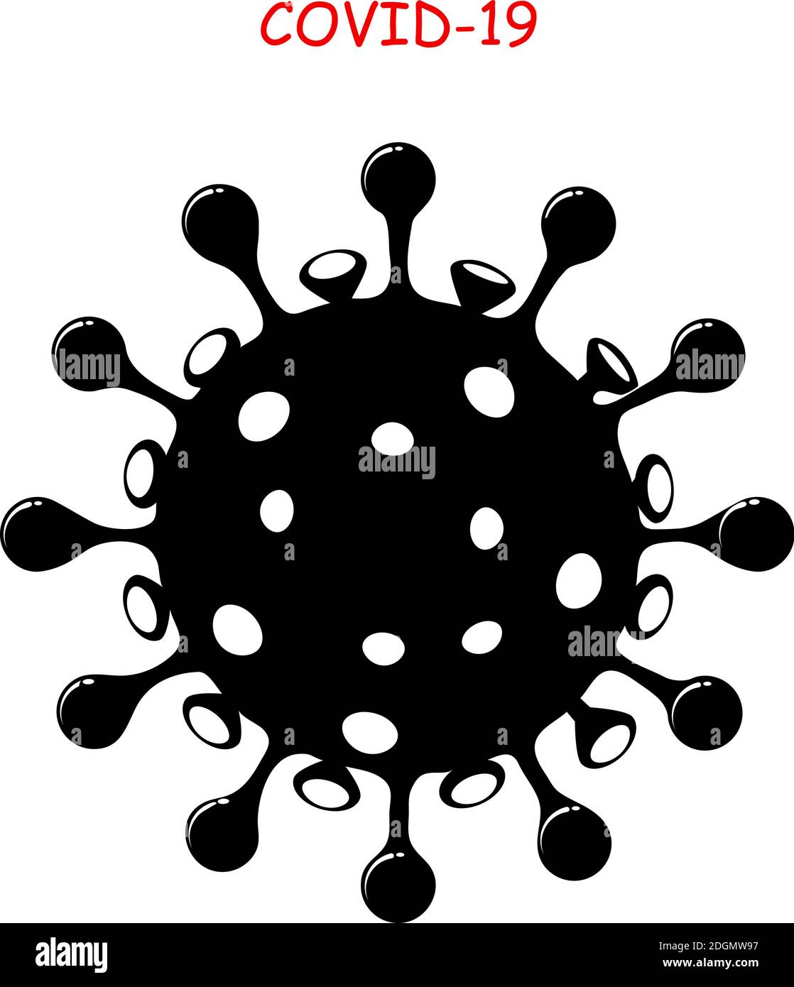 Virus corona icona COVID-19. Coronavirus simbolo nero su sfondo bianco. Illustrazione vettoriale isolata. Influenza o polmonite pandemia. Virion Illustrazione Vettoriale