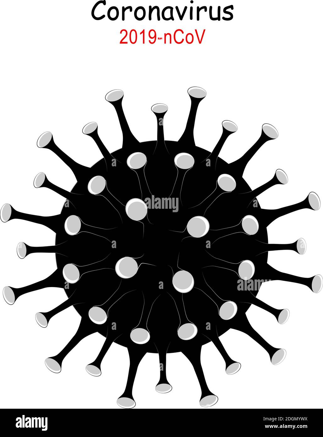 Coronavirus 2019-nCoV. Icona del virus corona. Nero su sfondo bianco isolato. Cina patogeno infezione respiratoria (epidemia di influenza asiatica). Influenza Illustrazione Vettoriale