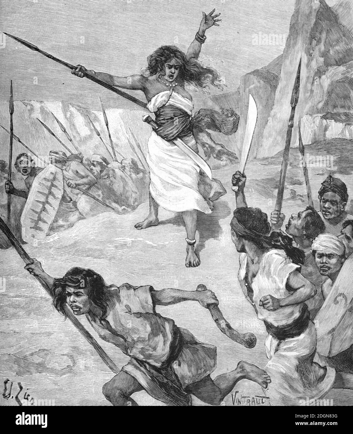 Comandante femminile di Aceh in resistenza alla regola olandese durante la guerra di Aceh (1873-1904) aka la guerra olandese o la guerra di Infidel, banda Aceh Dutch East Indies o Indonesia (englr 1896 Vintraut) illustrazione o incisione d'epoca Foto Stock